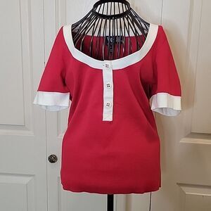 WORTH Red and White Scoop Neck Sweater Size Medium